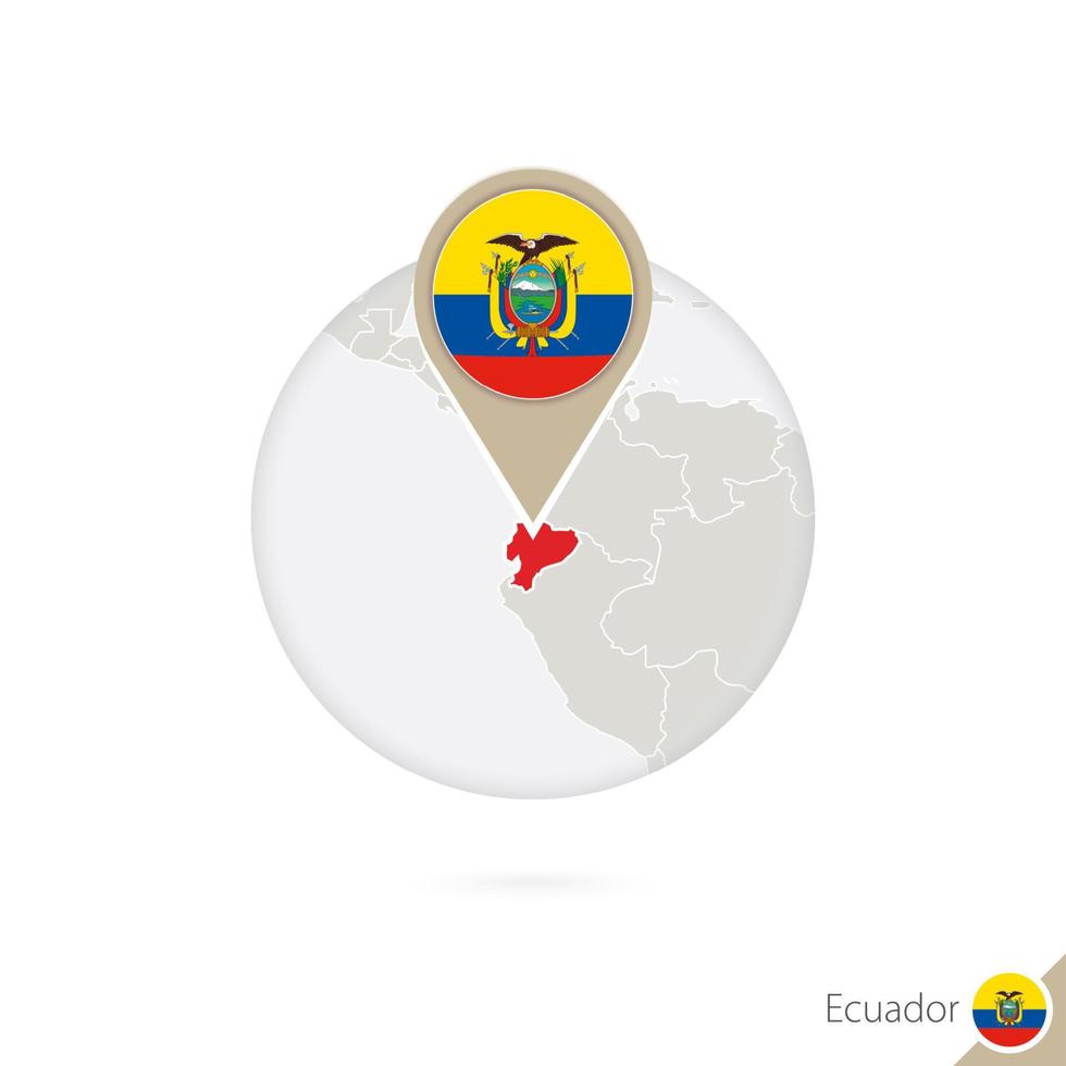 Ecuador map and flag in circle. Map of Ecuador, Ecuador flag pin. Map of Ecuador in the style of the globe. vector