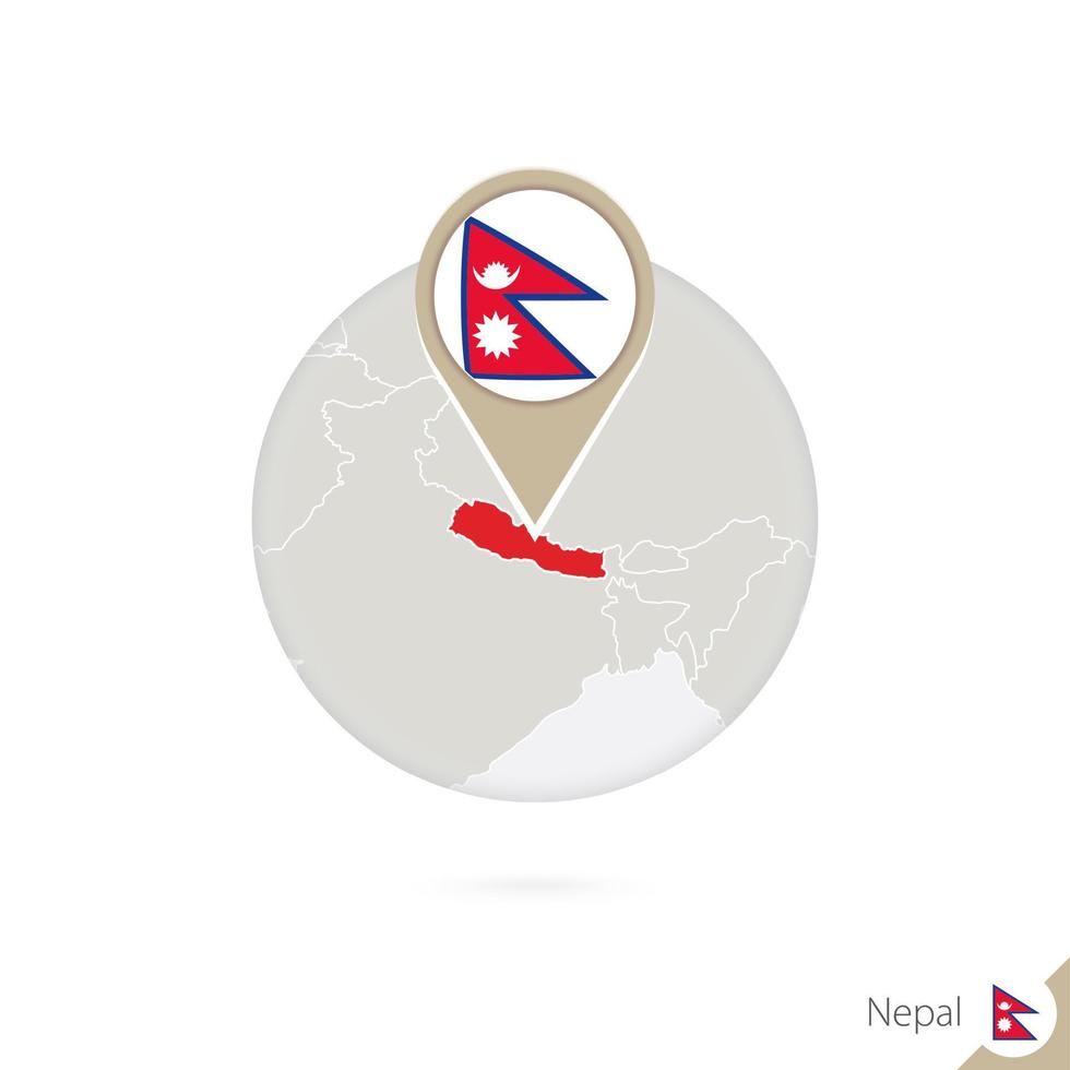 mapa de nepal y bandera en círculo. mapa de nepal, alfiler de bandera de nepal. mapa de nepal al estilo del mundo. vector