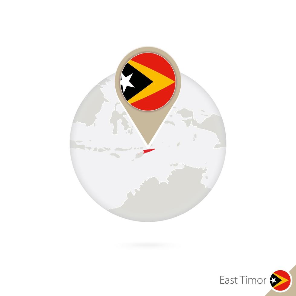 East Timor map and flag in circle. Map of East Timor, East Timor flag pin. Map of East Timor in the style of the globe. vector