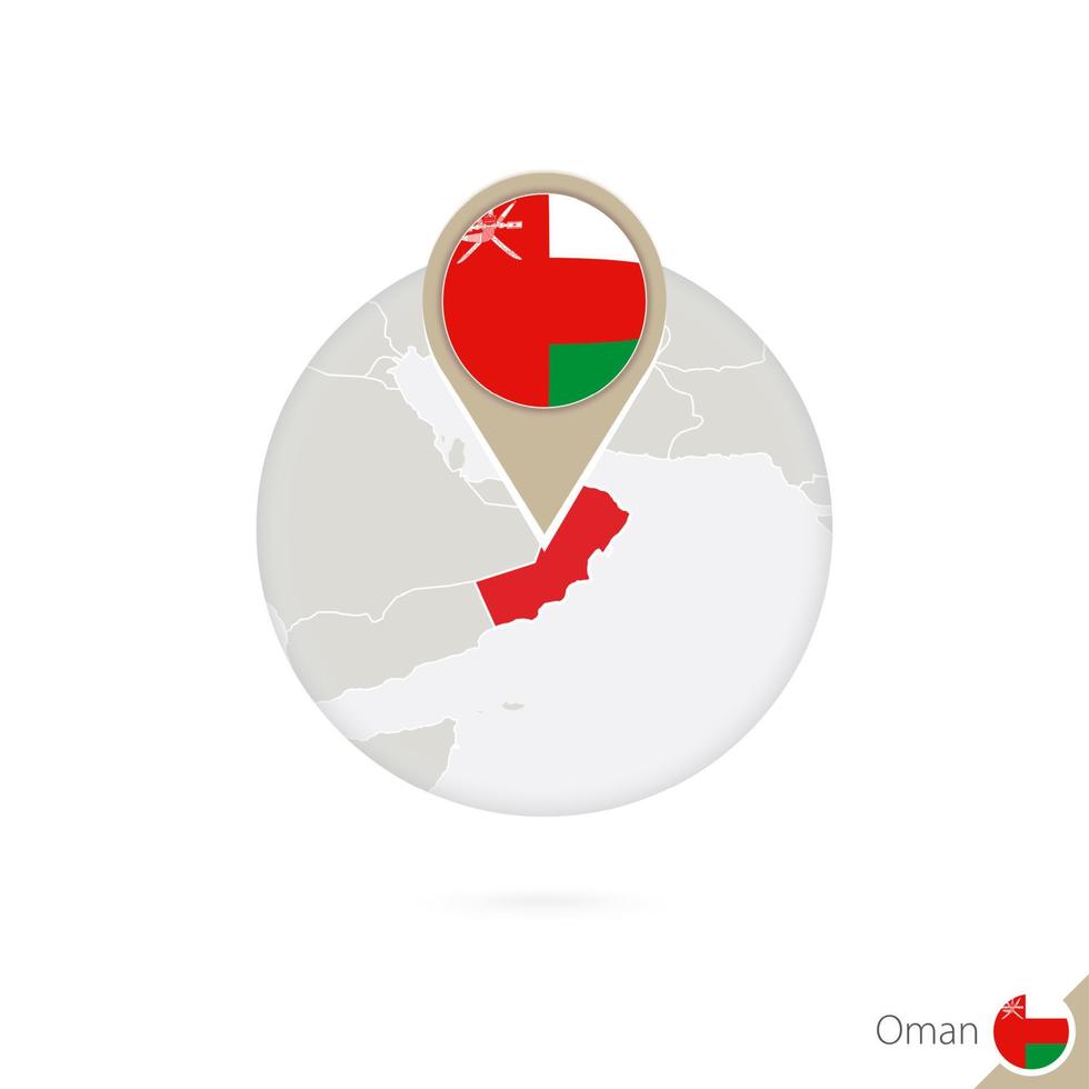 Oman map and flag in circle. Map of Oman, Oman flag pin. Map of Oman in the style of the globe. vector