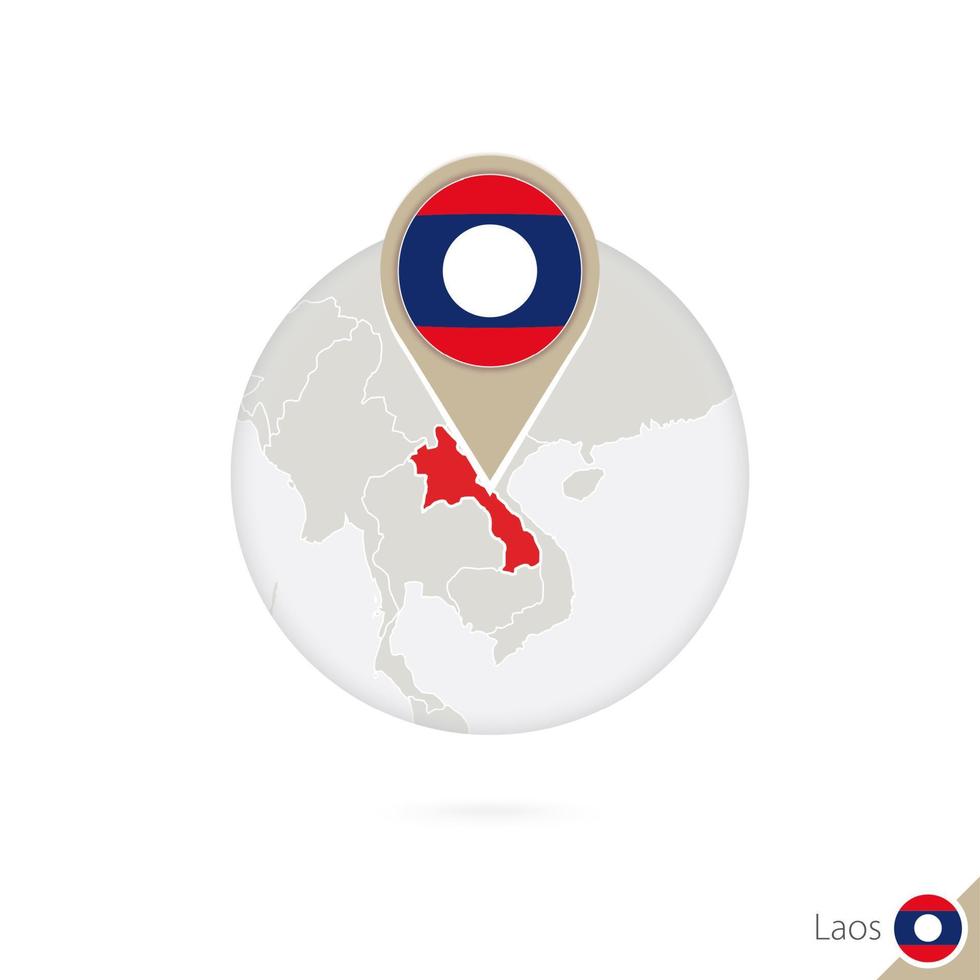 Laos map and flag in circle. Map of Laos, Laos flag pin. Map of Laos in the style of the globe. vector