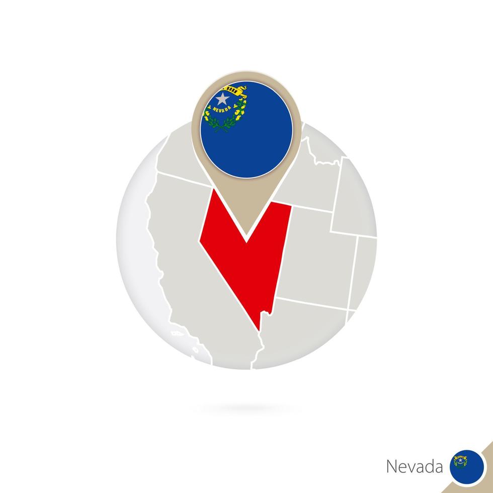 Nevada US State map and flag in circle. Map of Nevada, Nevada flag pin. Map of Nevada in the style of the globe. vector