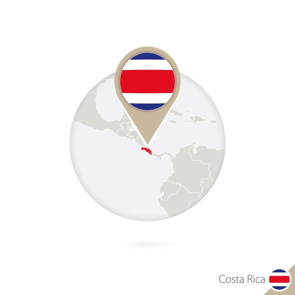 mapa de costa rica y bandera en círculo. mapa de costa rica, alfiler de bandera de costa rica. mapa de costa rica al estilo del mundo. vector