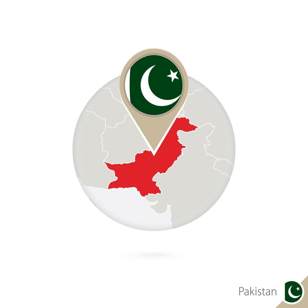 pakistán mapa y bandera en círculo. mapa de pakistán, alfiler de bandera de pakistán. mapa de pakistán al estilo del mundo. vector