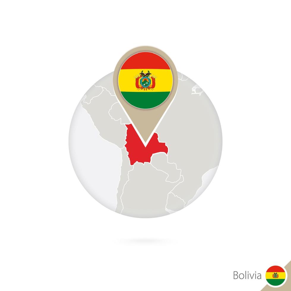 Bolivia map and flag in circle. Map of Bolivia, Bolivia flag pin. Map of Bolivia in the style of the globe. vector