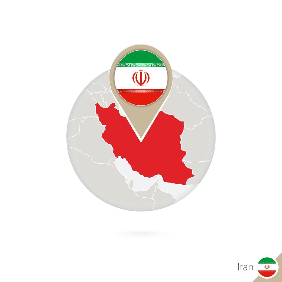 Irán mapa y bandera en círculo. mapa de irán, pasador de bandera de irán. mapa de irán al estilo del mundo. vector