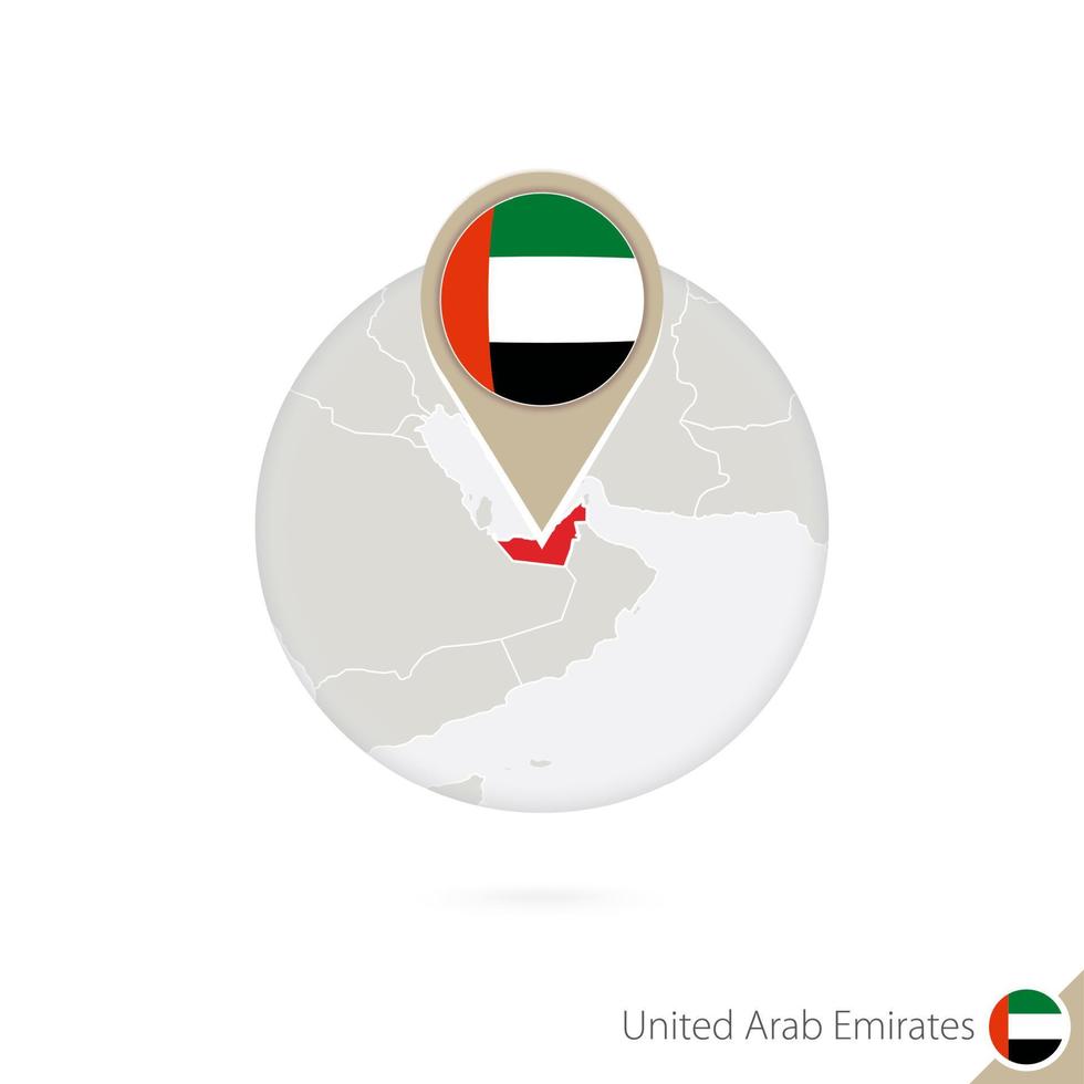 emiratos árabes unidos mapa y bandera en círculo. mapa de los emiratos árabes unidos, alfiler de la bandera de los emiratos árabes unidos. mapa de los emiratos árabes unidos al estilo del mundo. vector