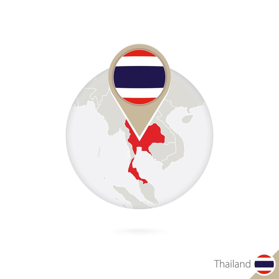 Thailand map and flag in circle. Map of Thailand, Thailand flag pin. Map of Thailand in the style of the globe. vector