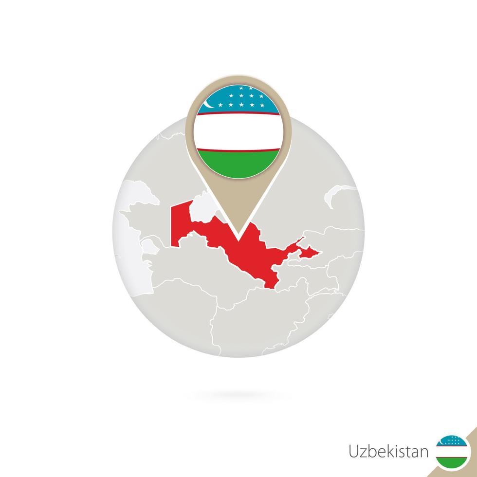 mapa y bandera de uzbekistán en círculo. mapa de uzbekistán, bandera de uzbekistán. mapa de uzbekistán al estilo del mundo. vector