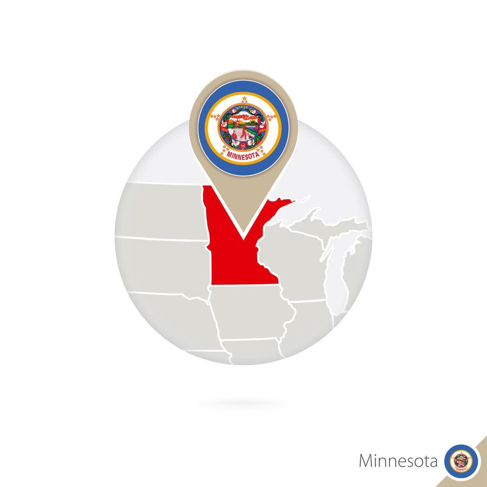 Minnesota US State map and flag in circle. Map of Minnesota, Minnesota flag pin. Map of Minnesota in the style of the globe. vector