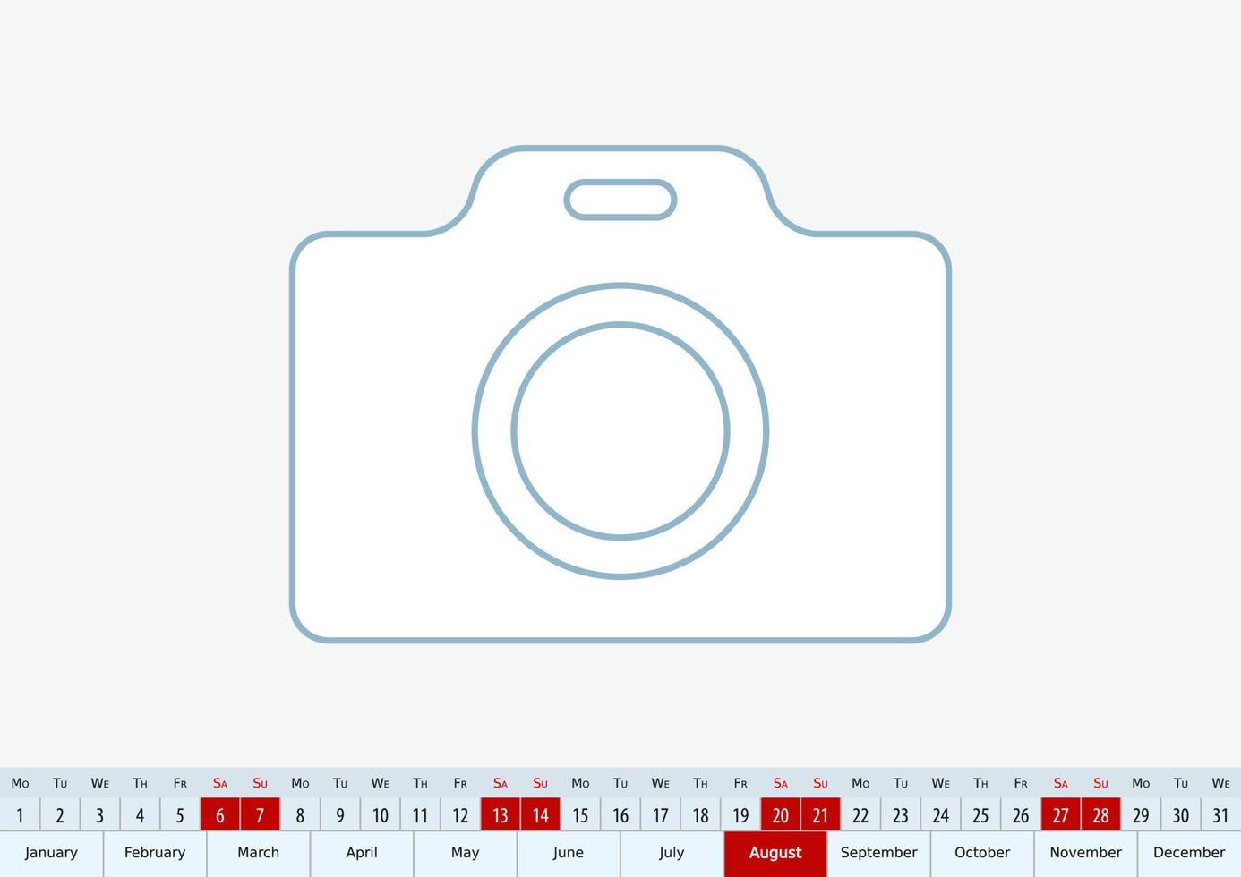 August 2022 for desk calendar. Vector template.