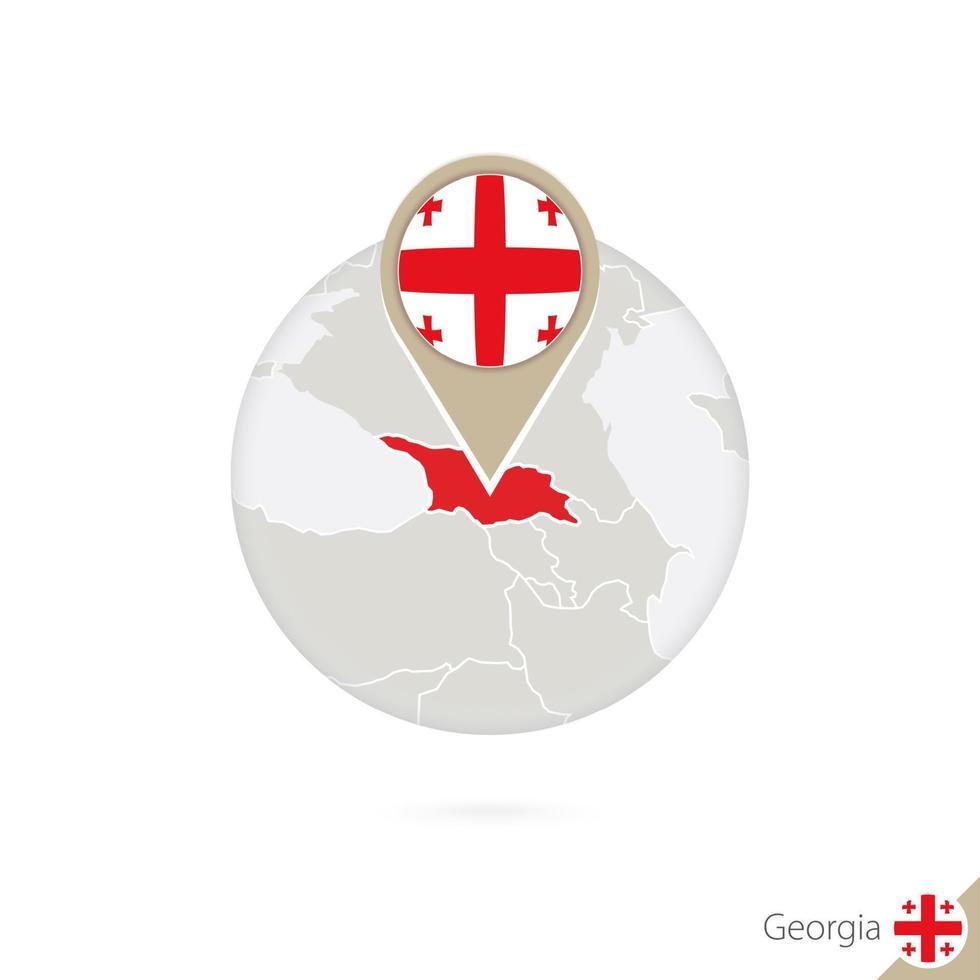 Georgia map and flag in circle. Map of Georgia, Georgia flag pin. Map of Georgia in the style of the globe. vector