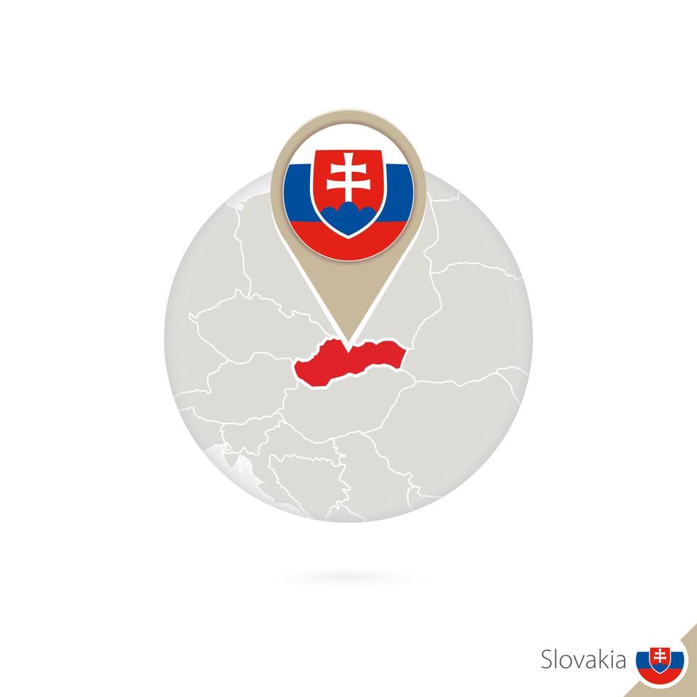 Slovakia map and flag in circle. Map of Slovakia, Slovakia flag pin. Map of Slovakia in the style of the globe. vector