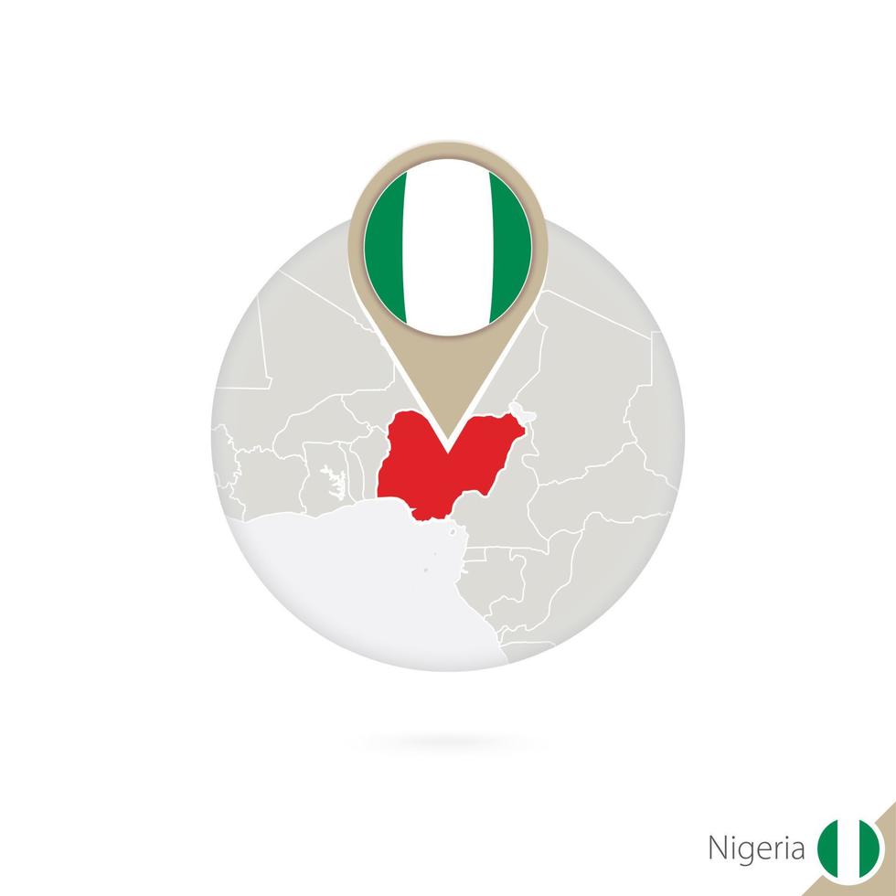 nigeria mapa y bandera en círculo. mapa de nigeria, alfiler de bandera de nigeria. mapa de nigeria al estilo del mundo. vector