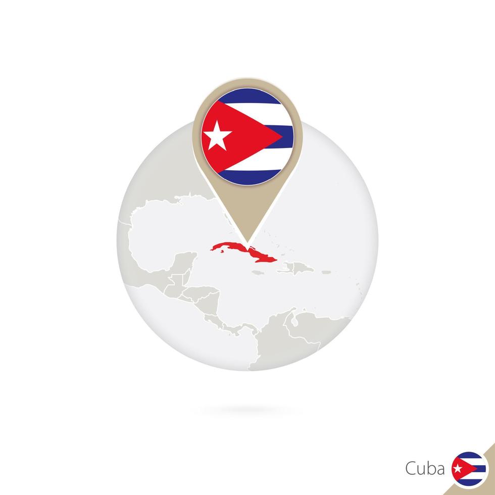 Cuba map and flag in circle. Map of Cuba, Cuba flag pin. Map of Cuba in the style of the globe. vector