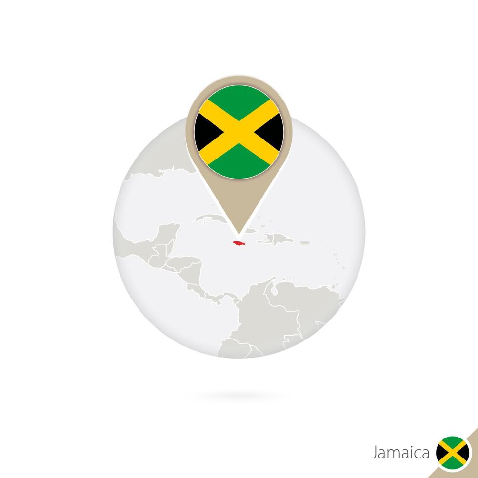 Jamaica map and flag in circle. Map of Jamaica Jamaica flag pin