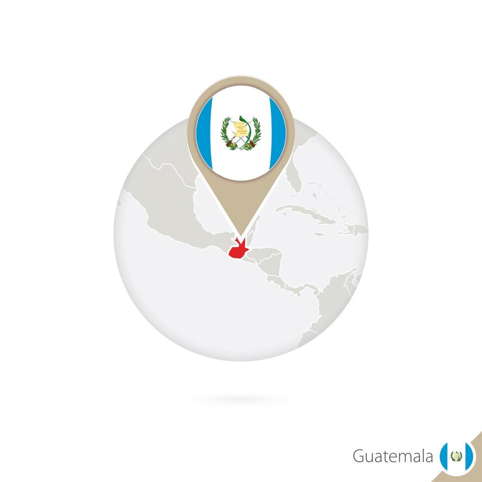 mapa de guatemala y bandera en círculo. mapa de guatemala, alfiler de la bandera de guatemala. mapa de guatemala al estilo del globo. vector