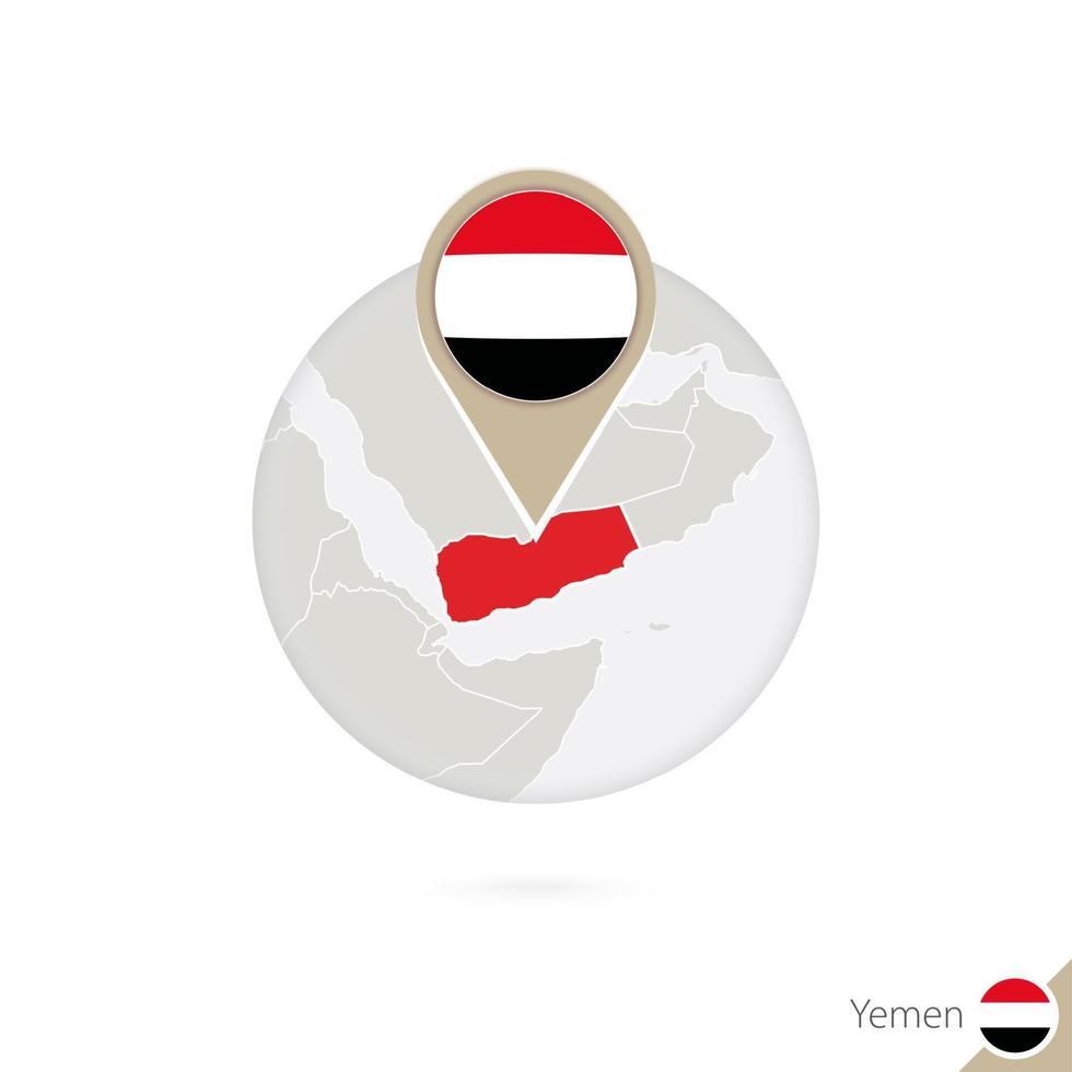 Yemen map and flag in circle. Map of Yemen, Yemen flag pin. Map of Yemen in the style of the globe. vector