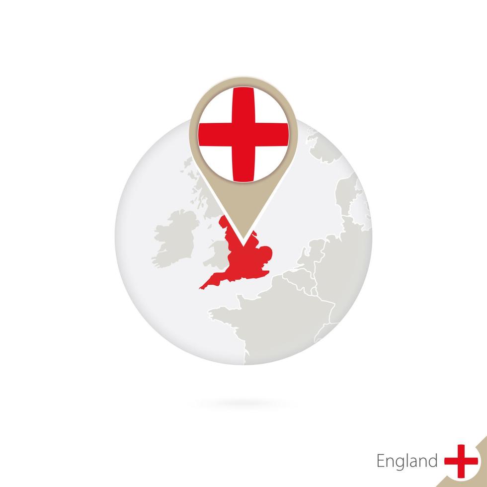 England map and flag in circle. Map of England, England flag pin. Map of England in the style of the globe. vector