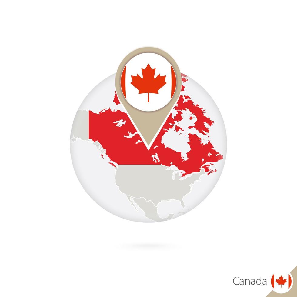 Canada map and flag in circle. Map of Canada, Canada flag pin. Map of Canada in the style of the globe. vector