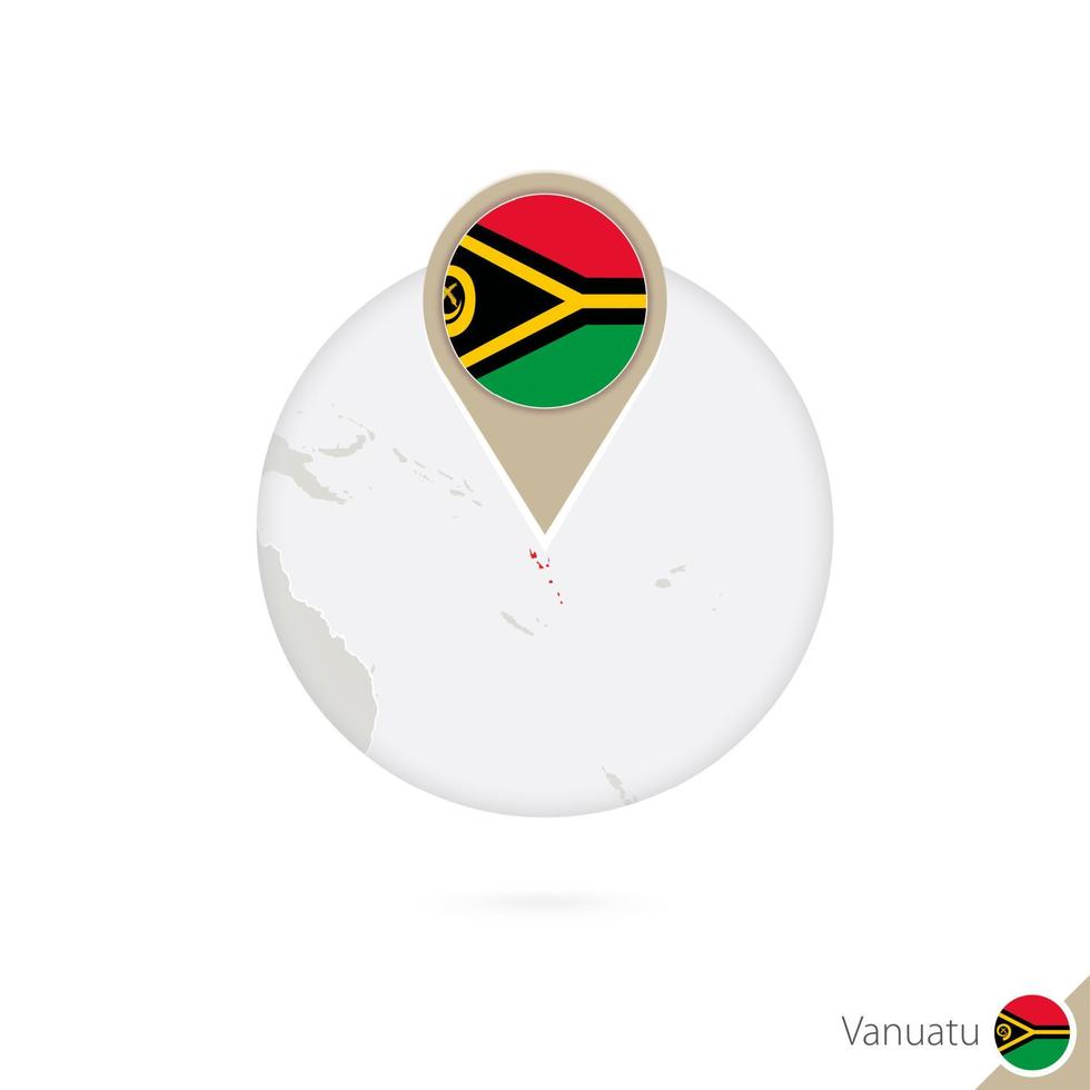 Vanuatu map and flag in circle. Map of Vanuatu, Vanuatu flag pin. Map of Vanuatu in the style of the globe. vector