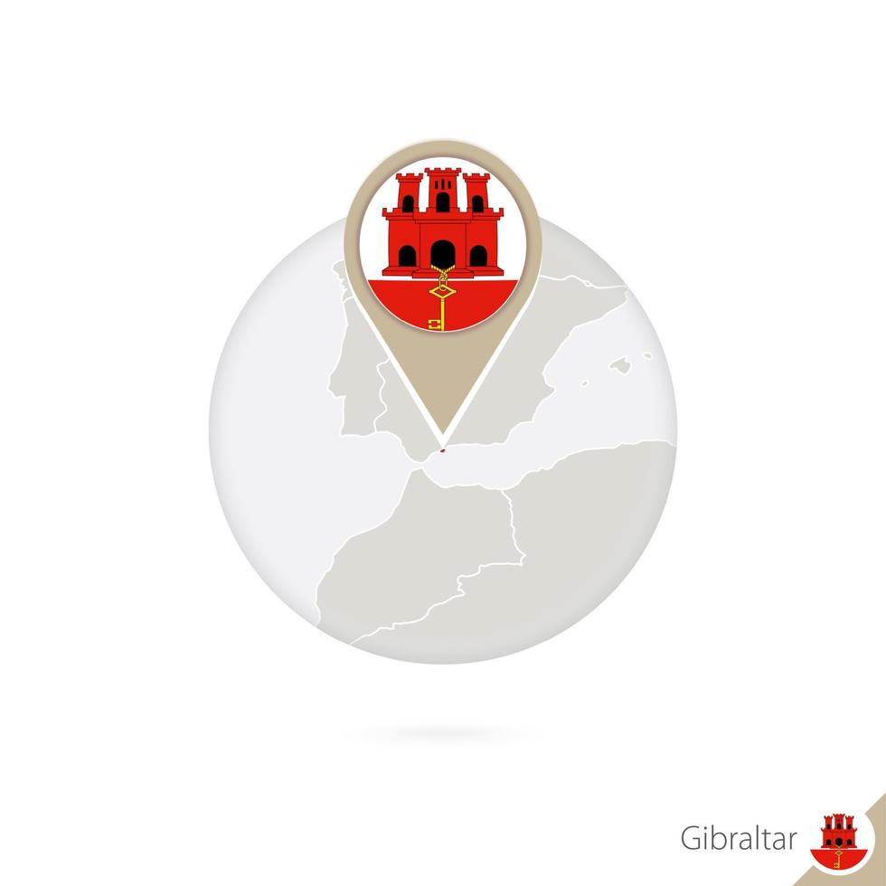 Gibraltar map and flag in circle. Map of Gibraltar, Gibraltar flag pin. Map of Gibraltar in the style of the globe. vector