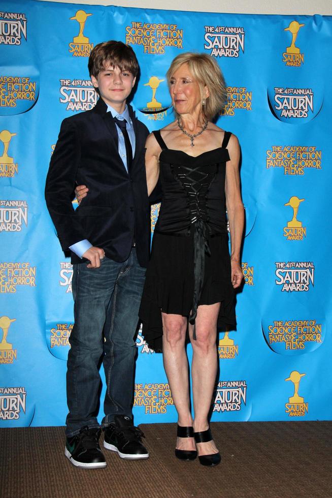 LOS ANGELES  JUN 25 - Ty Simpkins, Lin Shaye at the 41st Annual Saturn Awards Press Room at the The Castaways on June 25, 2015 in Burbank, CA photo
