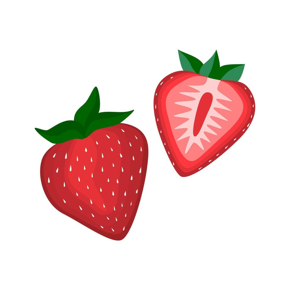 Red strawberry vegan berry vector flat isolated illustration