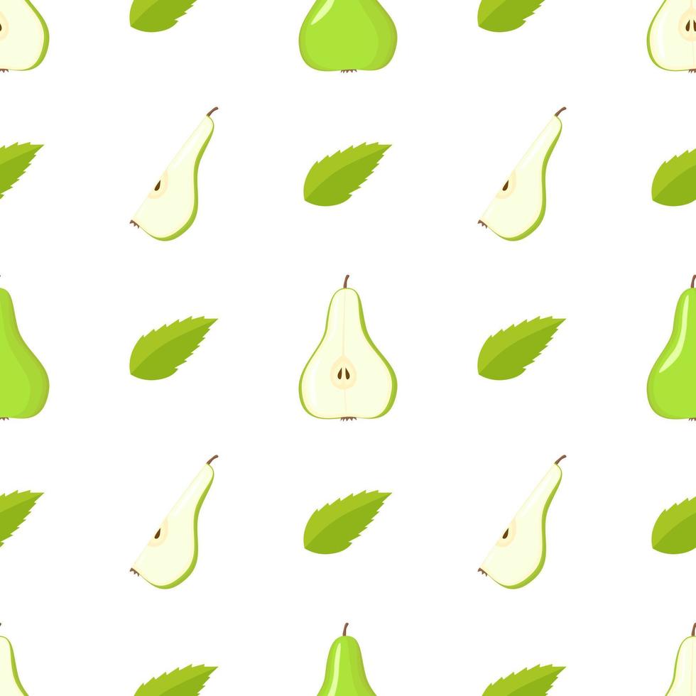 Green pear vegan fruit vector flat seamless pattern