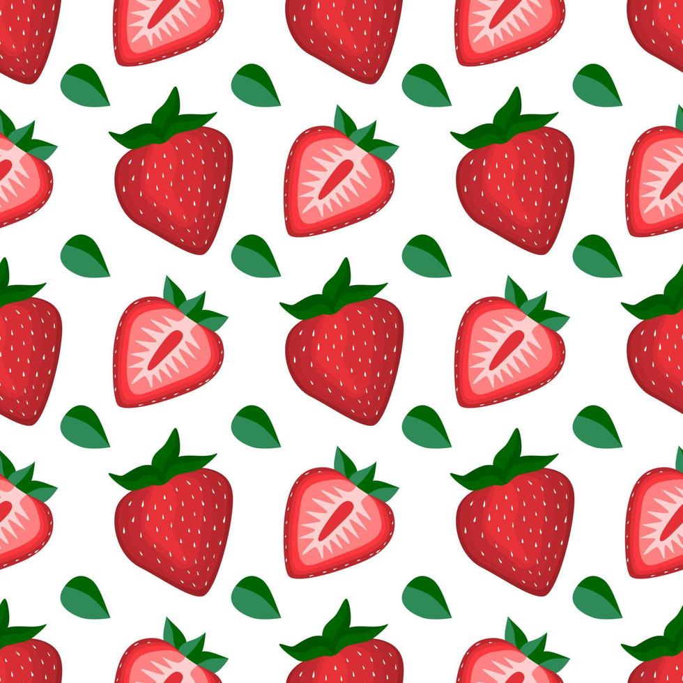 Red strawberry vegan berry vector flat seamless pattern