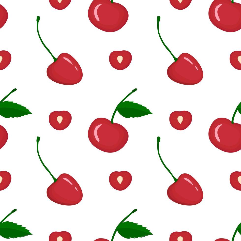 Red cherry vegan berry vector flat seamless pattern