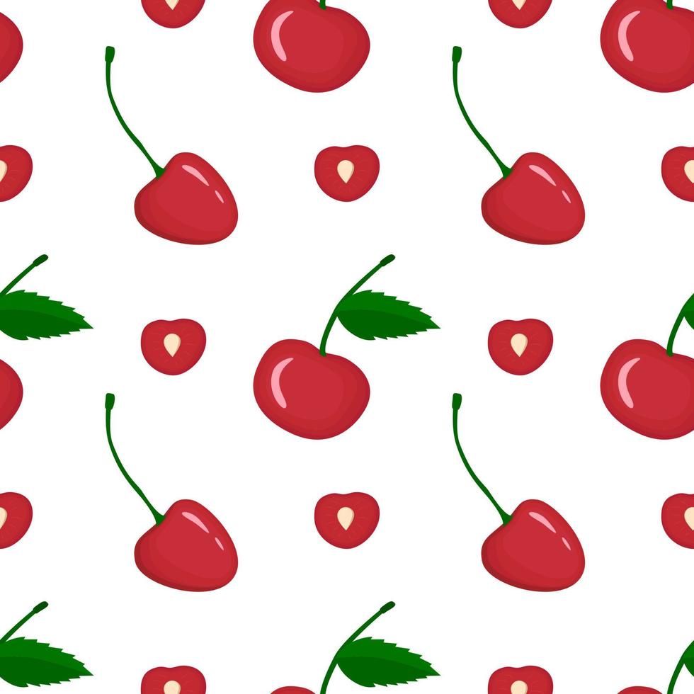 Red cherry vegan berry vector flat seamless pattern