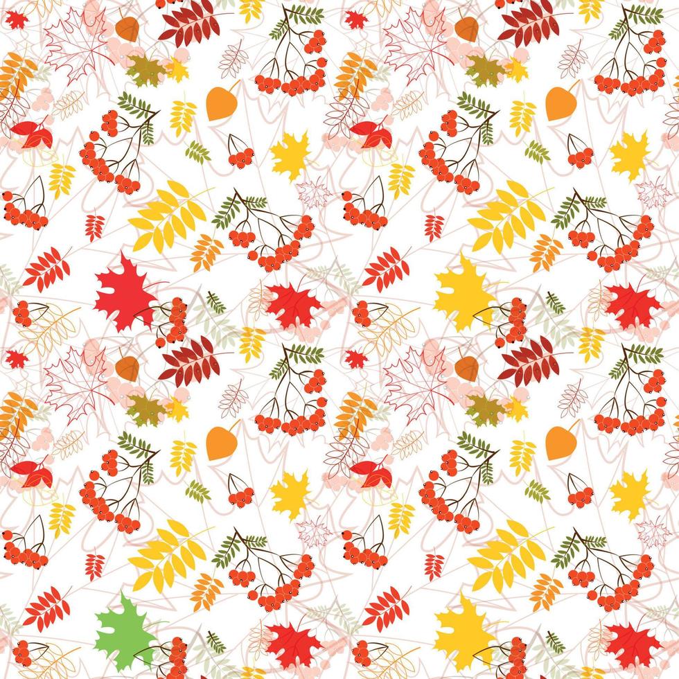 A seamless leaf  and rowanberrys pattern vector background.