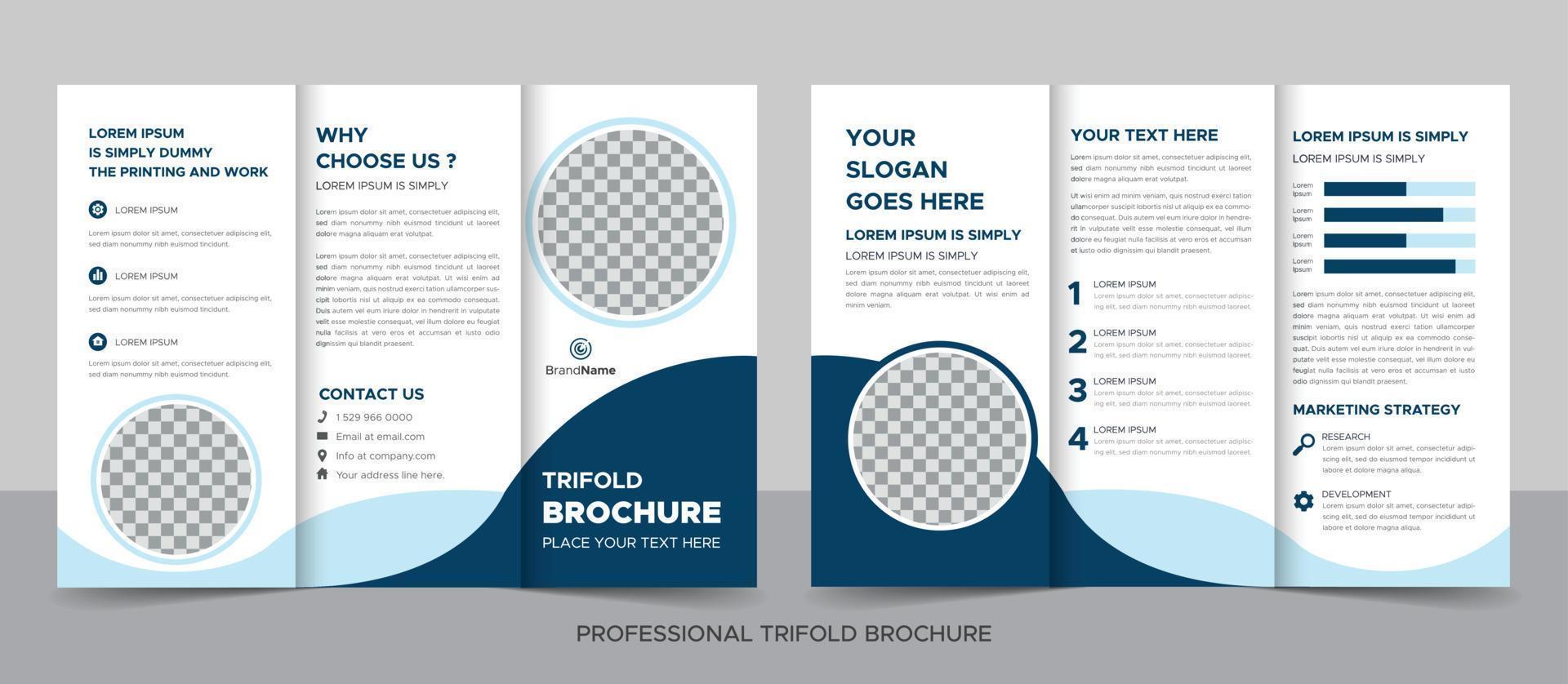 Trifold Brochure Design Template for Your Company, Corporate, Business, Advertising, Marketing, Agency, and Internet Business. vector