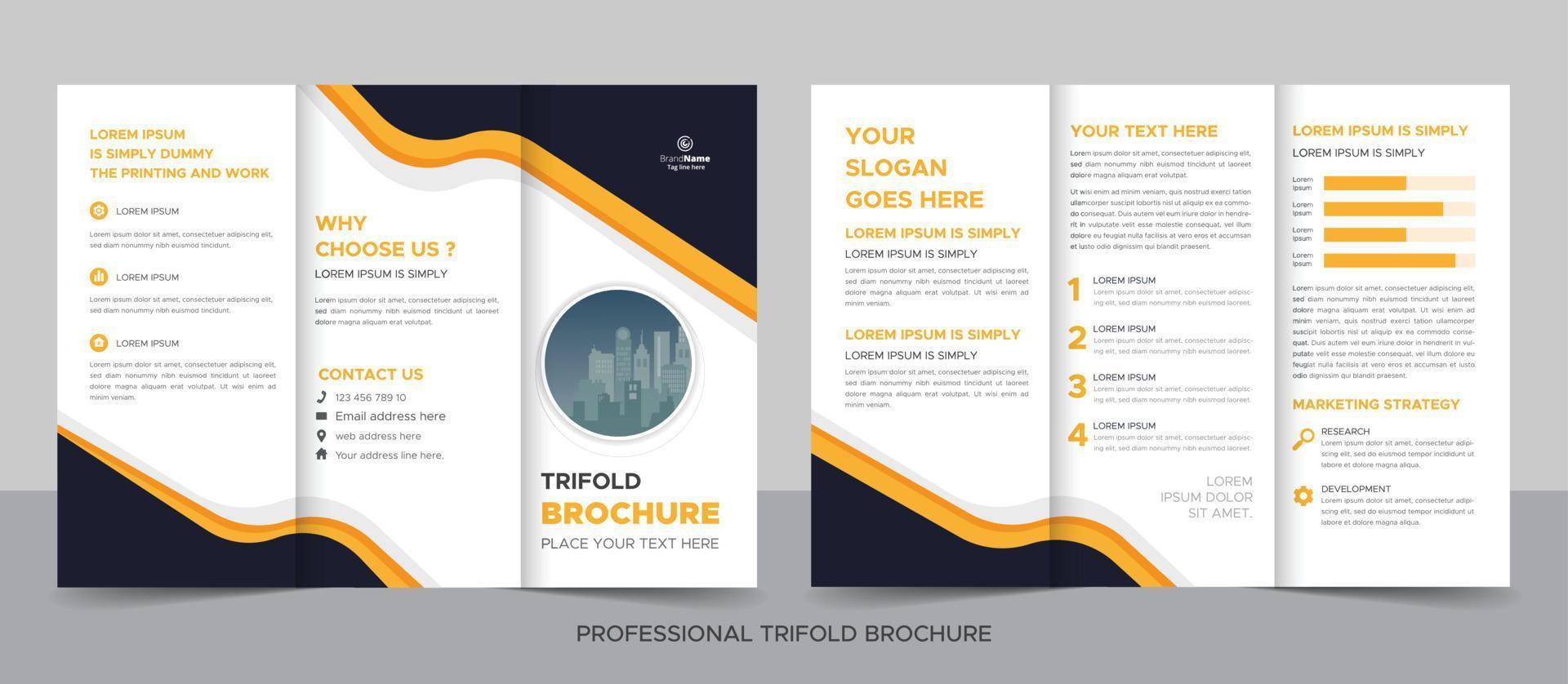 Trifold Brochure Design Template for Your Company, Corporate, Business, Advertising, Marketing, Agency, and Internet Business. vector