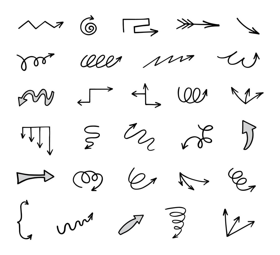 Vector set of hand drawn arrows, elements for presentation