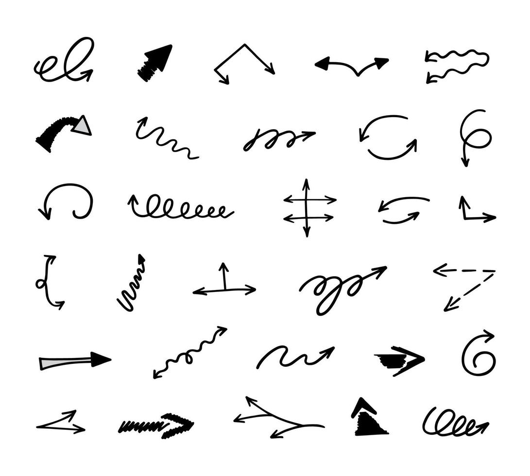Vector set of hand drawn arrows, elements for presentation