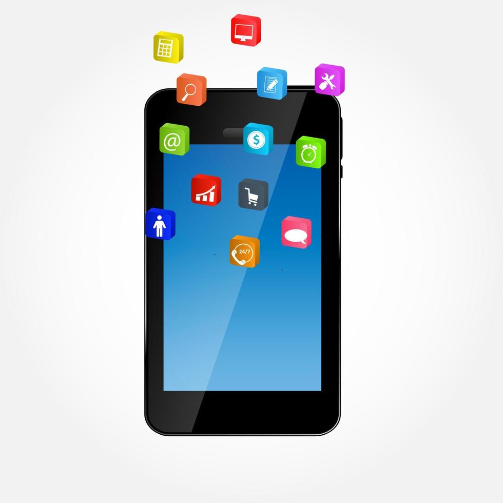 Mobile phone with  icons vector ilustration