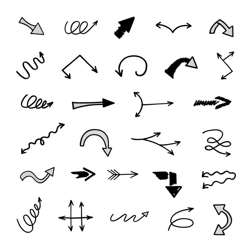 Vector set of hand drawn arrows, elements for presentation