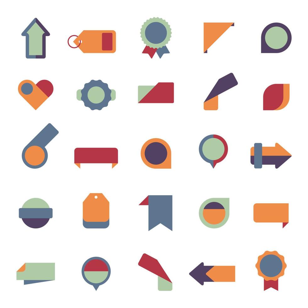 conjunto de vectores de banners de iconos planos, pegatinas, etiquetas, insignias. colección de burbujas de discurso, flechas, etiquetas e insignias