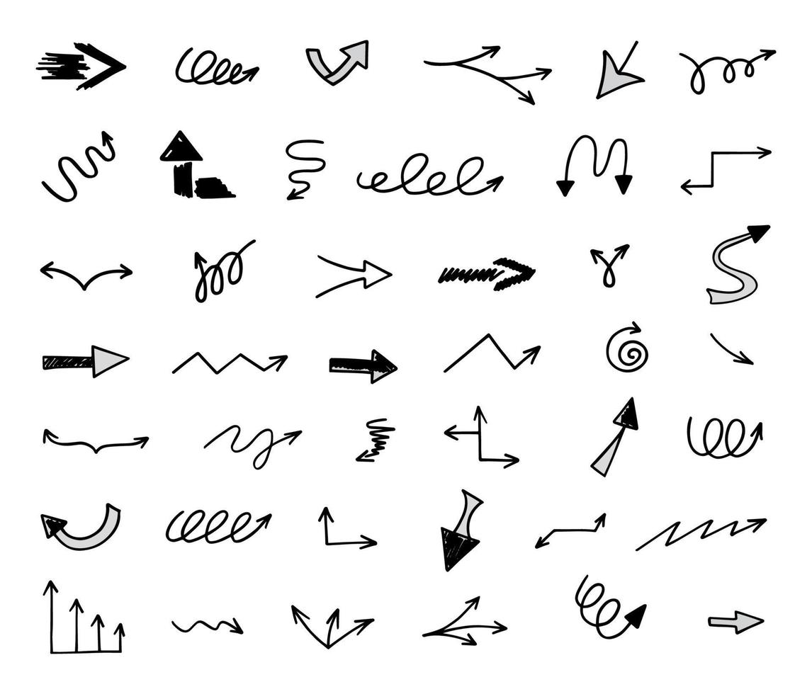Vector set of hand drawn arrows, elements for presentation