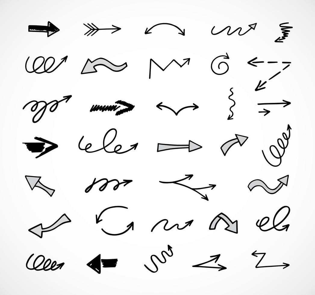 Vector set of hand drawn arrows, elements for presentation