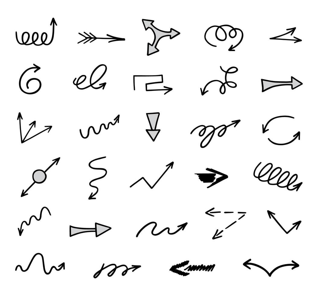 Vector set of hand drawn arrows, elements for presentation
