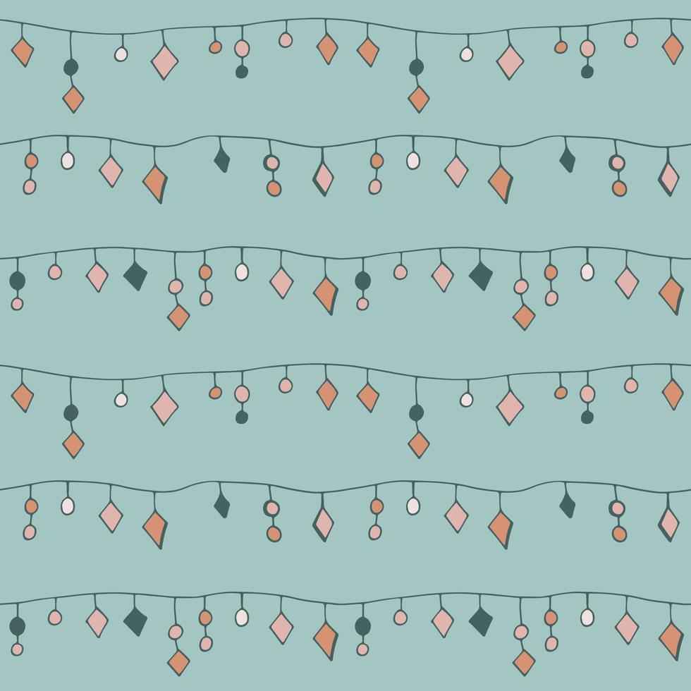 Vector seamless pattern of hand drawn garlands of beads. Abstract background from decorative elements of doodle lines