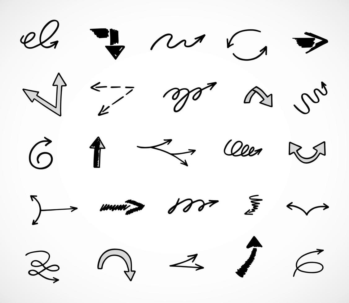 Vector set of hand drawn arrows, elements for presentation