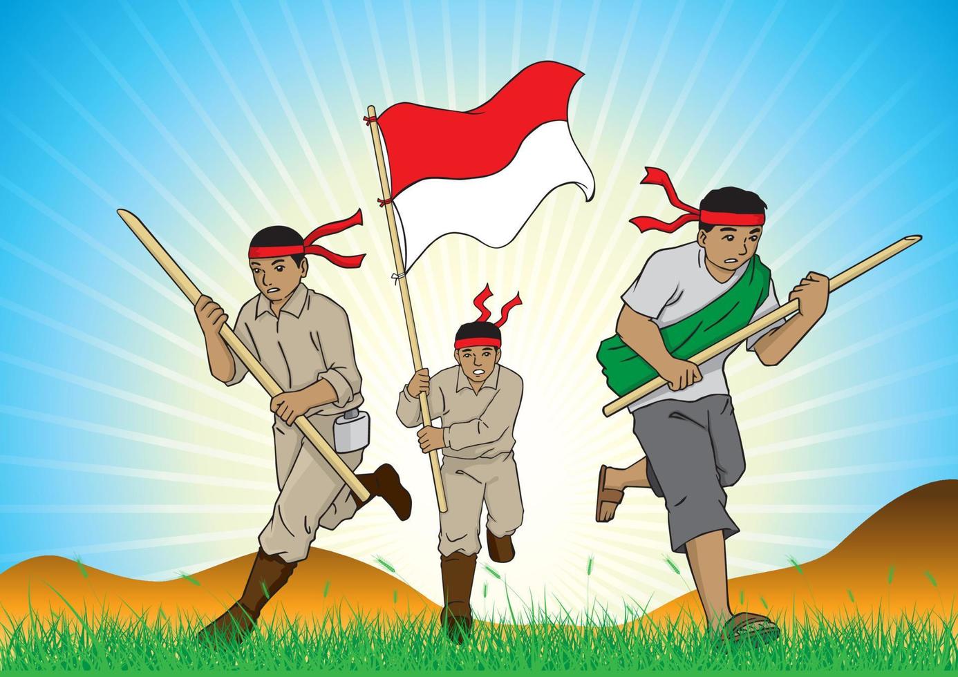 grupo de soldados indonesios en el campo vector