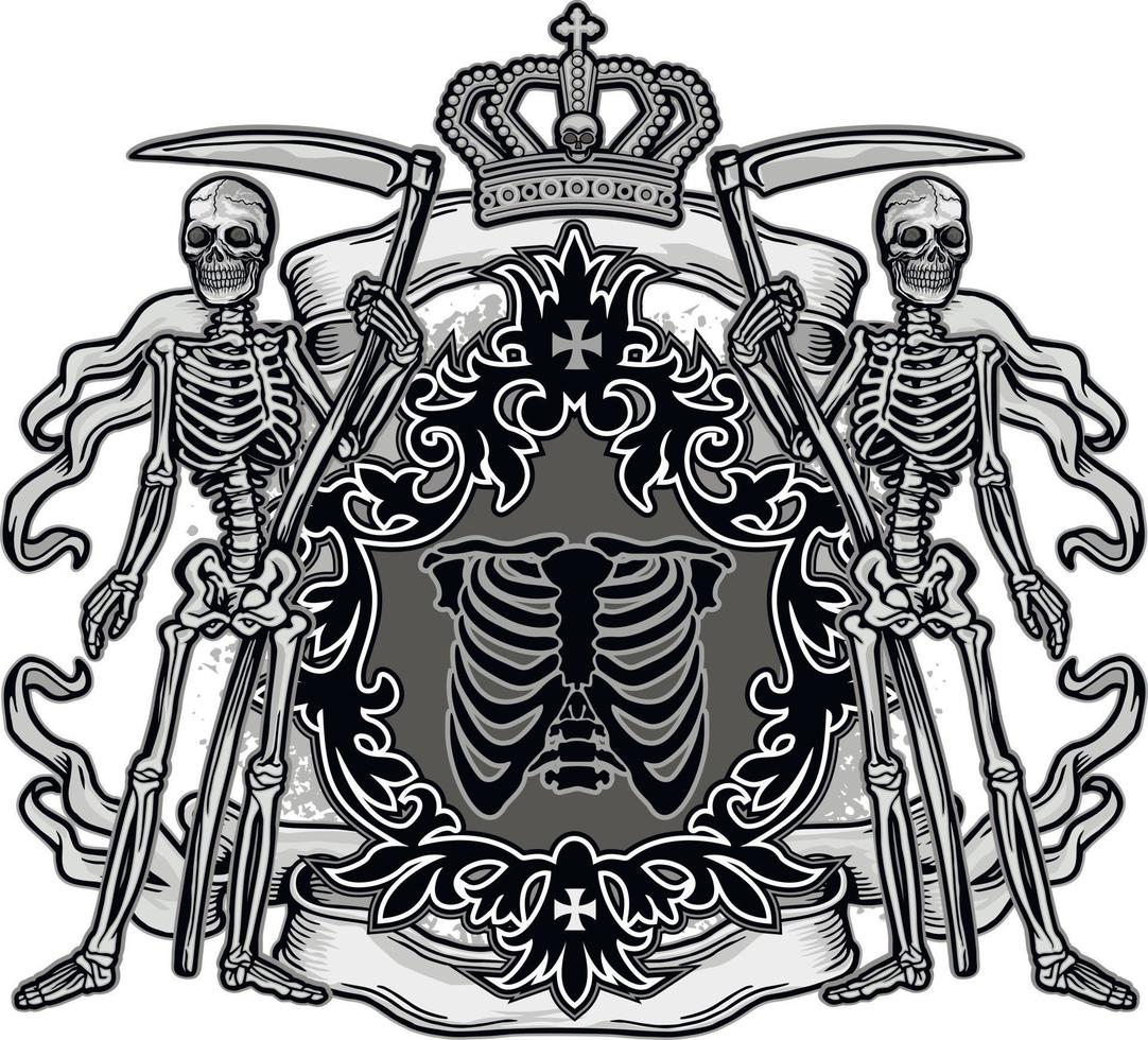 signo gótico con esqueleto, camisetas de diseño vintage grunge vector