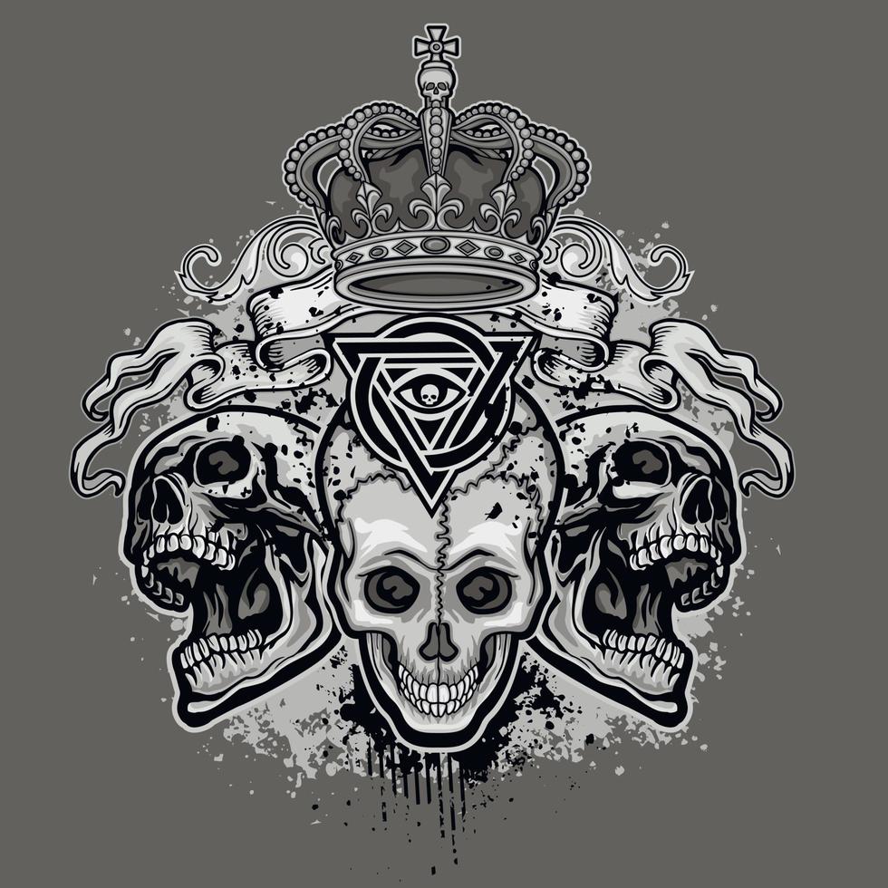 signo gótico con calavera con corona, camisetas de diseño vintage grunge vector