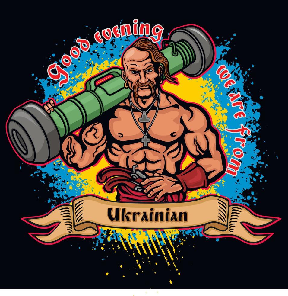 cossack with javelin, grunge vintage design t shirts vector