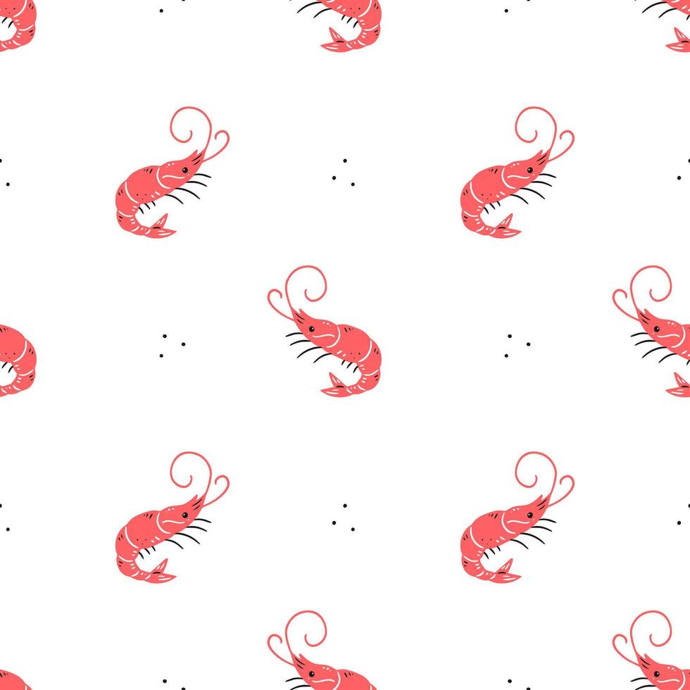 Seamless pattern with shrimp on a white background. Japanese food. Vector illustration background.